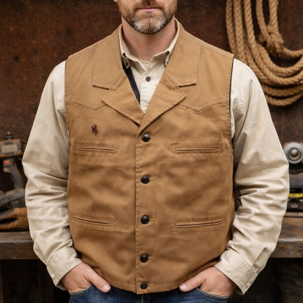Wyoming Traders Canvas Vest Mens Large Tan Western Ranch Workwear Cowboy Outdoor